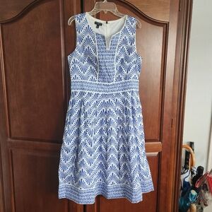 Talbots Blue and White Sleeveless A-Line Midi Dress
